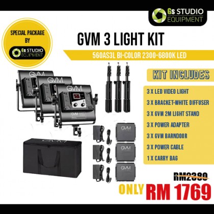 GVM 560AS3L BI-COLOR 2300-6800K LED 3 LIGHT KIT CRI97 FULL ALUMINUM BODY